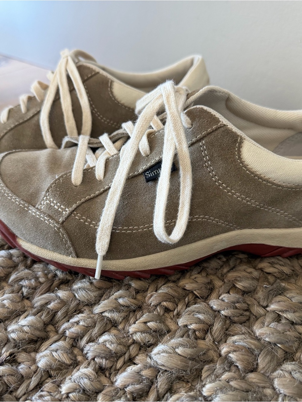 SIMPLE Vintage Beige Suede Lace-Up Sneakers Organic Looking - Picture 4 of 9
